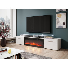 RTV spintelė ROVA su elektriniu židiniu 190x37x48 balta / blizgi balta RTV spintelė ROVA su elektriniu židiniu 190x37x48 balta / blizgi balta