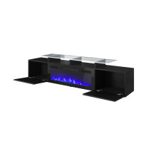 RTV spintelė ROVA su elektriniu židiniu, 190x37x48 cm, juoda / blizgi juoda RTV spintelė ROVA su elektriniu židiniu, 190x37x48 cm, juoda / blizgi juoda
