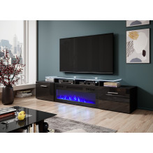 RTV spintelė ROVA su elektriniu židiniu, 190x37x48 cm, juoda / blizgi juoda RTV spintelė ROVA su elektriniu židiniu, 190x37x48 cm, juoda / blizgi juoda