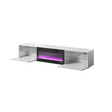 RTV spintelė SLIDE 200K su elektriniu židiniu 200x40x37 cm, blizgios baltos spalvos RTV spintelė SLIDE 200K su elektriniu židiniu 200x40x37 cm, blizgios baltos spalvos