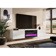 RTV spintelė SLIDE 200K su elektriniu židiniu 200x40x37 cm, blizgios baltos spalvos RTV spintelė SLIDE 200K su elektriniu židiniu 200x40x37 cm, blizgios baltos spalvos
