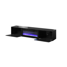 RTV cabinet SLIDE 200K with electric fireplace 200x40x37 cm all in gloss black RTV cabinet SLIDE 200K with electric fireplace 200x40x37 cm all in gloss black