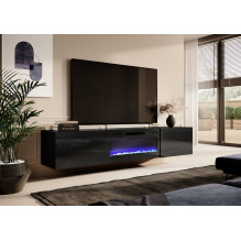 RTV spintelė SLIDE 200K su elektriniu židiniu 200x40x37 cm, blizgios juodos spalvos RTV spintelė SLIDE 200K su elektriniu židiniu 200x40x37 cm, blizgios juodos spalvos