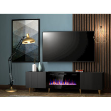 RTV cabinet PAFOS EF with electric fireplace 180x42x49 black matt RTV cabinet PAFOS EF with electric fireplace 180x42x49 black matt