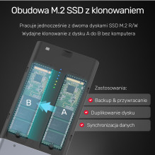 „UNITEK S1206A SolidForce“ USB-C į PCIe / NVMe M.2 SSD 10 Gbps dviejų lizdų korpusas su neprisijungus klonavimu „UNITEK S1206A SolidForce“ USB-C į PCIe / NVMe M.2 SSD 10 Gbps dviejų lizdų korpusas su neprisijungus klonavimu
