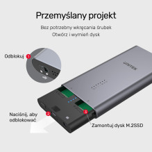 „UNITEK S1206A SolidForce“ USB-C į PCIe / NVMe M.2 SSD 10 Gbps dviejų lizdų korpusas su neprisijungus klonavimu „UNITEK S1206A SolidForce“ USB-C į PCIe / NVMe M.2 SSD 10 Gbps dviejų lizdų korpusas su neprisijungus klonavimu