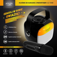 Adler AD 1199 juoda karaoke kolonėlė su mikrofonu - SD / USB / AUX / Bluetooth