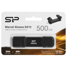 „Silicon Power DS72“ USB atmintinė, 500 GB, USB A tipo / USB C tipo 3.2 kartos 2 (3.1 kartos 2), juoda