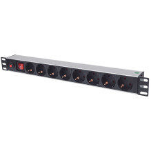 Intellinet 19" 1U Rackmount 8-Way Power Strip - German Type, With On / Off Switch and Overload Protection, 3m Power