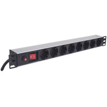 Intellinet 19" 1U Rackmount 8-Way Power Strip - German Type, With On / Off Switch and Overload Protection, 3m Power