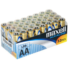 MAXELL šarminės LR6 AA folijos baterijos, 32 vnt. dėžutėje (8 pakuotės po 4 vnt.)