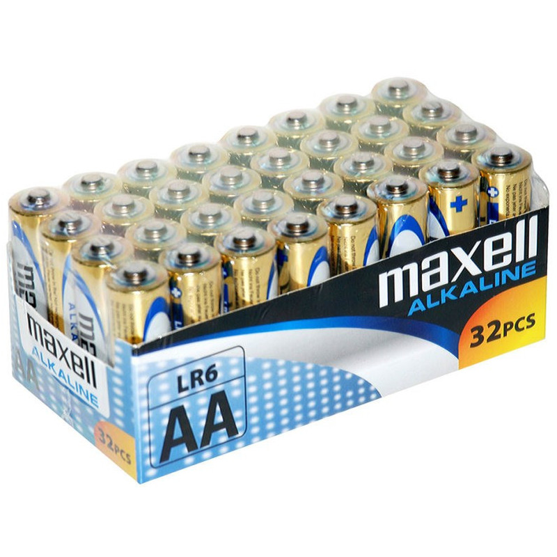 MAXELL šarminės LR6 AA folijos baterijos, 32 vnt. dėžutėje (8 pakuotės po 4 vnt.)