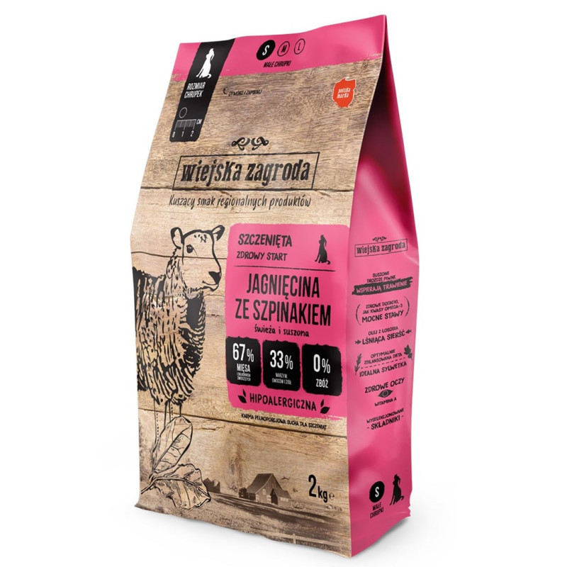 Wiejska Zagroda pašarų ėriena su špinatais šuniukams 2 kg