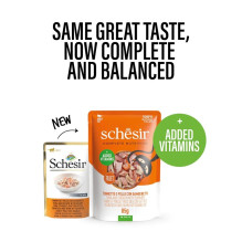 SCHESIR Tunas, vištiena ir krevetės drebučiuose – šlapias kačių ėdalas – 85 g