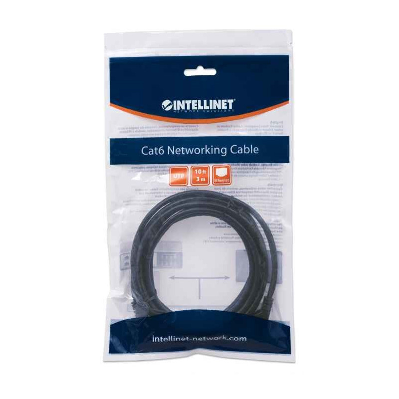 Intellinet Network Patch Cable, Cat6, 3m, Black, CCA, U / UTP, PVC, RJ45, Gold Plated Contacts, Snagless, Booted, Lifeti