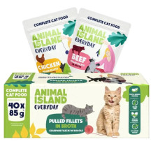 ANIMAL ISLAND Jautienos ir vištienos filė sultinyje – šlapias kačių ėdalas – 40 x 85 g