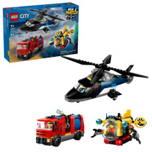 LEGO CITY 60462 Sraigtasparnio, gaisrinės mašinos ir povandeninio laivo remiksas