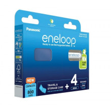 Įkraunamos baterijos PANASONIC ENELOOP AAA 800 mAh 4 vnt. + dėklas (BK-4MCDE / 4CP + dėklas)
