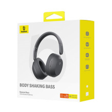 „Baseus Bass 35 Max“ ausinės su laidinėmis ir belaidėmis, galvos juosta, muzikai, USB, C tipo, „Bluetooth“, pilkos