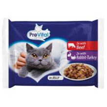 PREVITAL Beef and rabbit with turkey in jelly - wet cat food - 4 x 100g