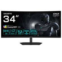 „GIGABYTE G34WQC2“ 34 colių įstrižainės WQHD lenktas žaidimų monitorius – 3440 x 1440, 1500R, 200Hz, 1ms, 450 cd/m2, AMD