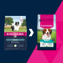 EUKANUBA sausas šunų ėdalas suaugusiems mažiems / vidutiniams šunims, gausus ėrienos ir ryžių – 12 kg