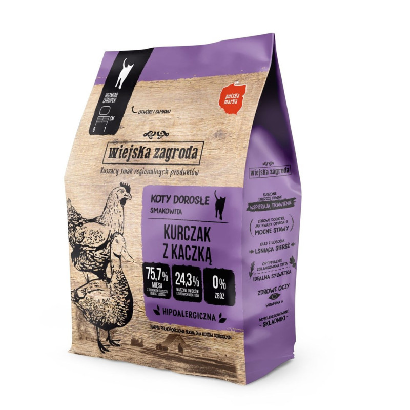 WIEJSKA ZAGRODA Chicken with duck - dry cat food - 400g