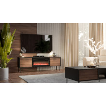 Cama CORTINA TV spintelė 180x40x60 juoda / riešutmedžio spalva + juodas židinys