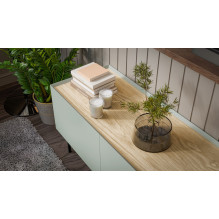 Cama FELLINI TV spintelė 200x40x52 alyvuogių + alyvuoto ąžuolo stalviršis