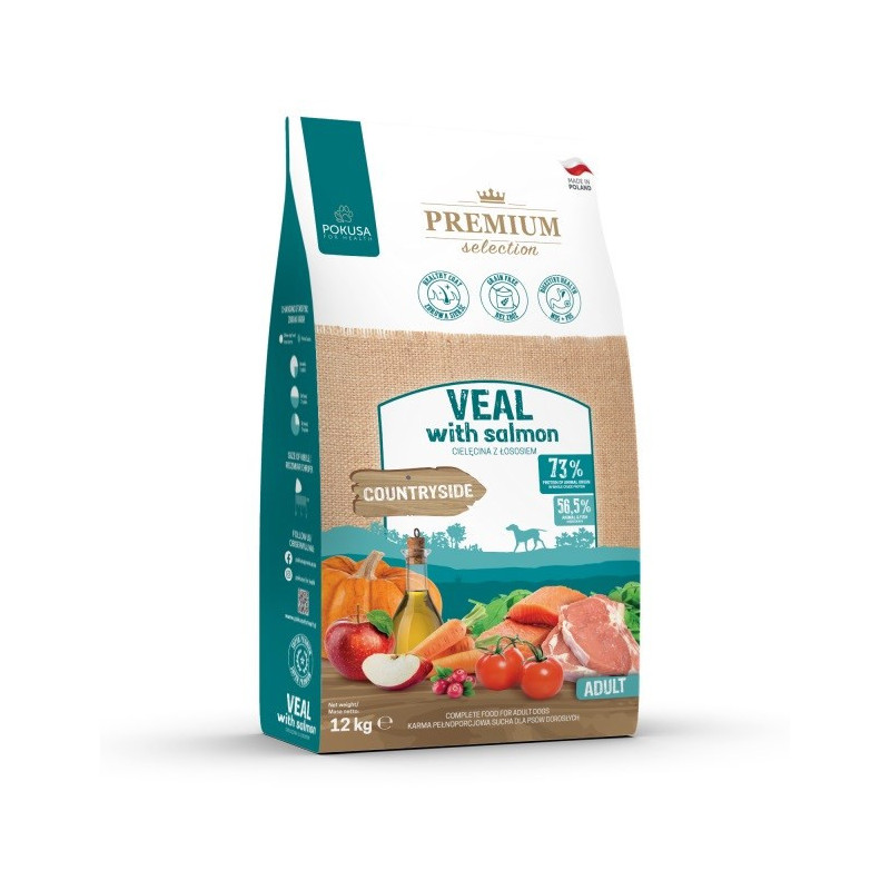 POKUSA Premium Selection Veal with salmon Adult - dry dog food - 12kg