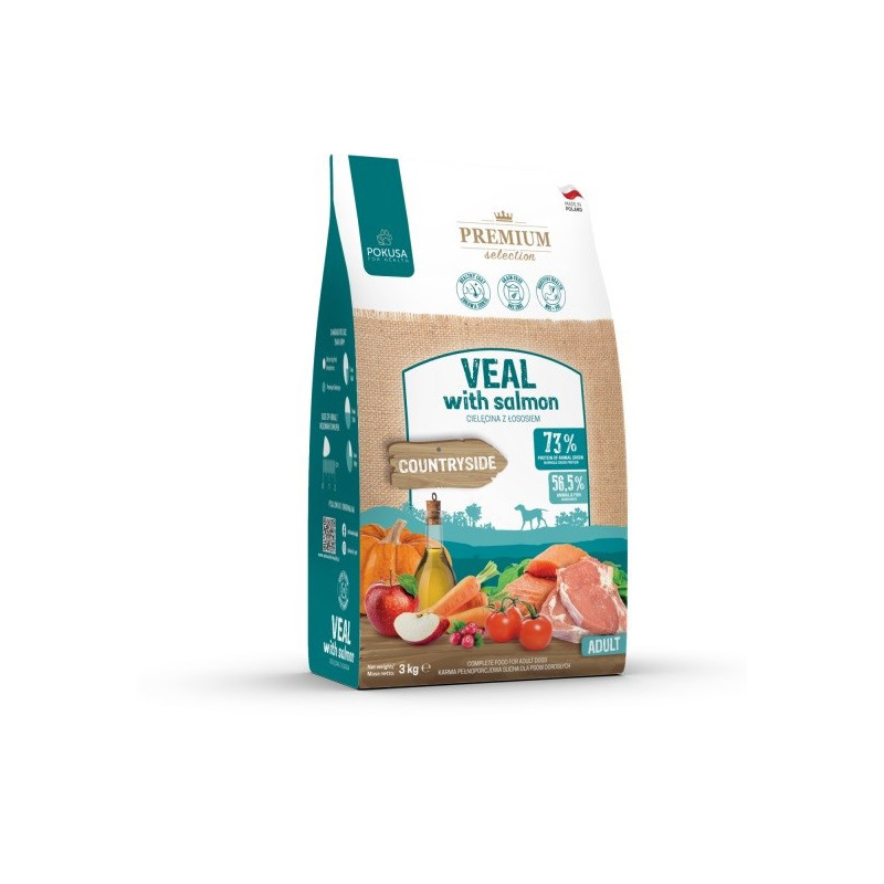 POKUSA Premium Selection veršienos ir lašišos sausas šunų maistas suaugusiems - 3 kg