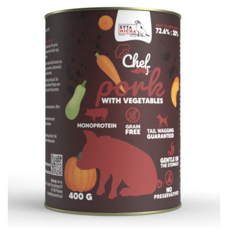 SYTA MICHA Chef kiaulienos ir daržovių šlapias šunų ėdalas - 400 g