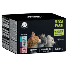 PETREPUBLIC Mega Pack Steril - šlapias kačių ėdalas su tunu, kalakutiena ir jautiena - 12 x 100 g