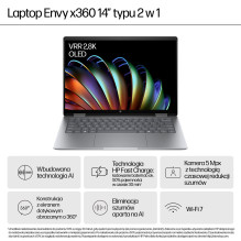 HP Envy x360 14-fa0016nw Ryzen 7 8840HS 14" WUXGA lietimui jautrus ekranas, 300 nitų, 16 GB LPDDR5-6400 SSD, 512 bi