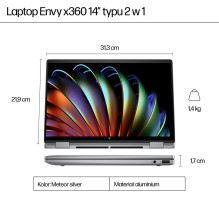 HP Envy x360 14-fa0016nw Ryzen 7 8840HS 14" WUXGA lietimui jautrus ekranas, 300 nitų, 16 GB LPDDR5-6400 SSD, 512 bi