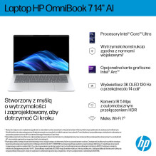 HP OmniBook 7 AI 14-fr0221nw Ultra 5 225U 14"2K 300nits AG 16GB LPDDR5-5200 SSD512 Intel Graphics Cam 5 Mpx IR 68Wh