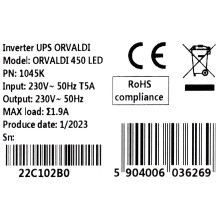 „Orvaldi 1045K“ nepertraukiamo maitinimo šaltinis (UPS), interaktyvus linijinis, 0,45 kVA, 240 W, 2 kintamosios srovės l