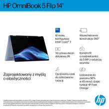HP OmniBook 5 Flip 14-fp0004nw, Core 5 120U, 14 colių, 2K raiškos, lietimui jautrus ekranas, IPS ekranas, 300 nitų ekran