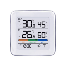 GreenBlue wireless weather station, temperature + humidity IN / OUT, clock + alarm + date, °C / °F selectable, range up 