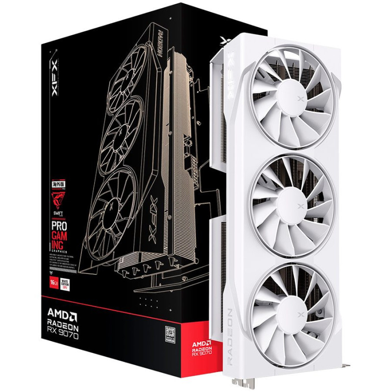 XFX Swift AMD Radeon RX 9070 OC White Triple Fan Gaming Edition with 16GB GDDR6 HDMI 3xDP, AMD RDNA 4