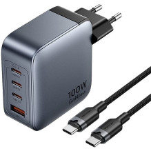 Įkroviklis - Vention 100W USB-A ir USB-C įkroviklis 1xA 3xC laidas juodas Įkroviklis - Vention 100W USB-A ir USB-C įkroviklis 1xA 3xC laidas juodas
