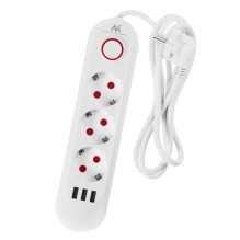 Elektros prailginimo laidas - Maclean MCE394 3 lizdai 3xUSB 2500W 1.5m balta