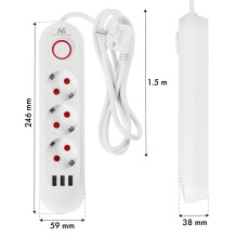 Electrical extension cord - Maclean MCE394 3 sockets 3xUSB 2500W 1.5m white