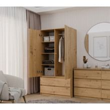 Topeshop SZAFA MALWA ART miegamojo spinta / spinta 5 lentynos 2 durys Ąžuolas