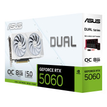Vaizdo plokštė, ASUS, NVIDIA, GeForce RTX 5060, 8 GB, GDDR7, 128 bitų, PCI Express 5.0, aktyvi, DUAL-RTX5060-O8G-WHITE