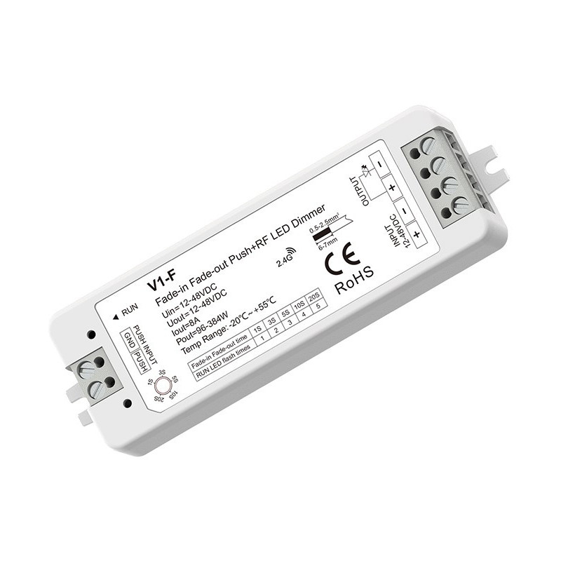 V1-F constant voltage controller, 12-48V, 1x 8A, Push-Dimm
