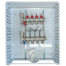 Underfloor heating manifold 4 circuits with thermal actuators NC AC230V and flow meters