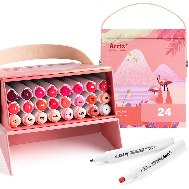 Double-sided markers - felt-tip pens ARRTX Alp, 24 colors, shades of red