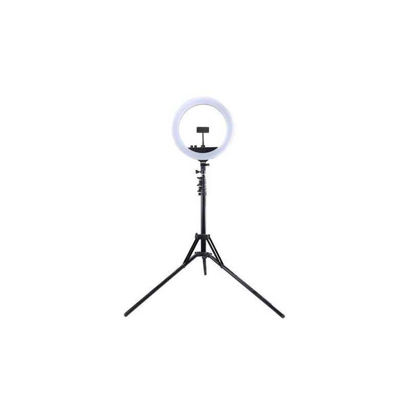 LED ring lamp 34.5cm, with tripod stand up to 1.85m, mirror and phone holder, USB