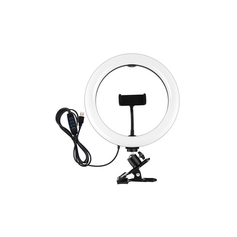 LED ring lamp 26cm, with phone holder and clip, USB